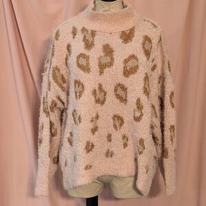 Wonderly Pink and Brown Leopard Turtleneck Sweater